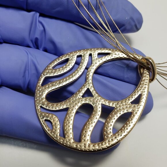 Gold-tone Multi Strand Wires Necklace with Big Filigree Pendant C1 - Picture 9 of 9